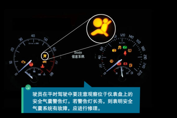 安全气囊警告灯驶员在平时驾驶中要注意观察位于仪表盘上的安全气囊